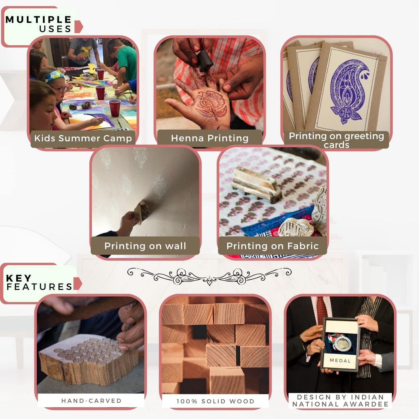 Peacock Design Wooden Printing Stamps for Card Making Scrapbooking Crafts Clay and Pottery (Set of 5) Hashcart®