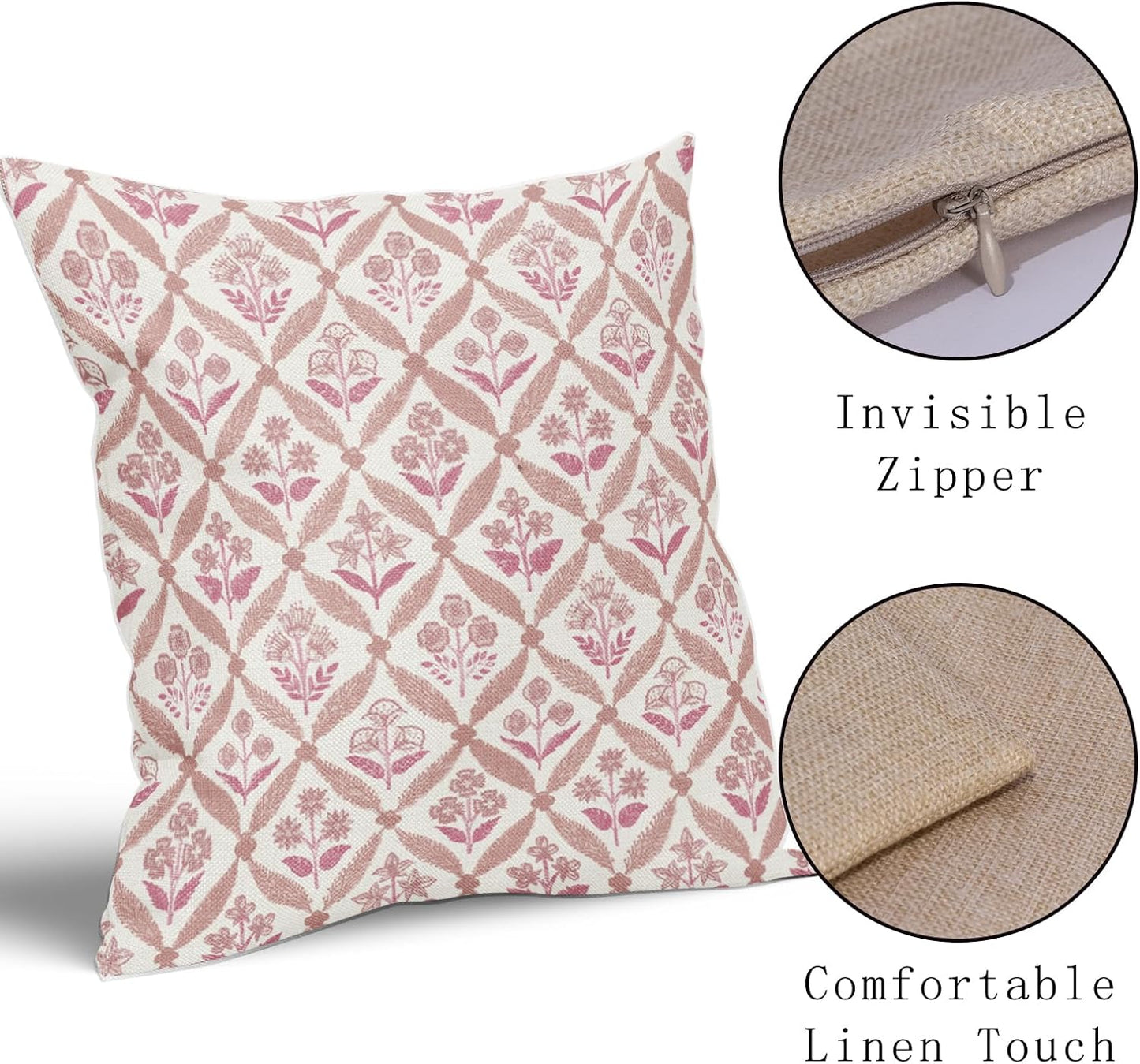 Blue Green Floral Block Print Pillow Covers 12X20 Set of 2, Flower Pattern Spring Summer Print Decorative Throw Pillow Covers Outdoor Farmhouse Seasonal Cushion Case Couch Sofa Bed Decor