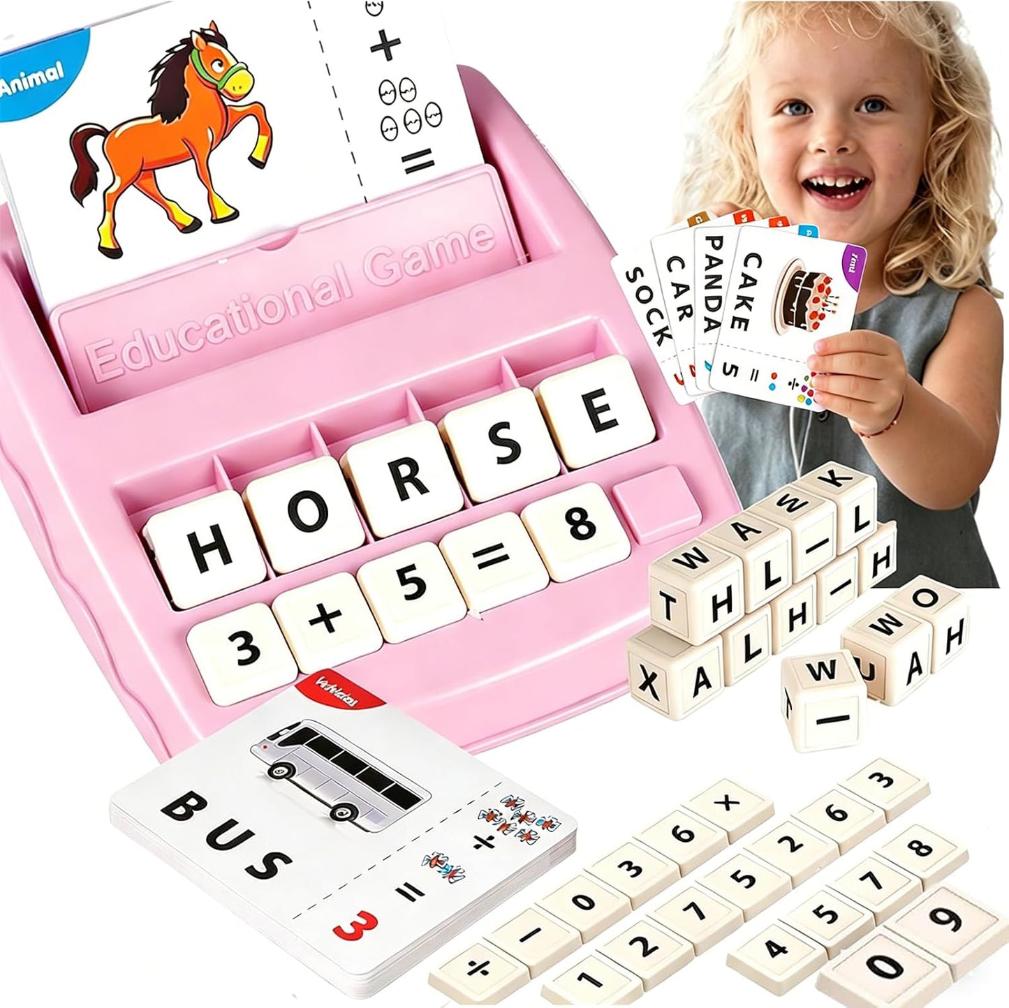 Matching Letter Game for Kids, 2 in 1 Educational Toys Alphabet Spelling & Reading, Number & Color Recognition Learning Flash Cards Birthday Gifts for Preschool Kindergarten Boys & Girls (Light Blue)