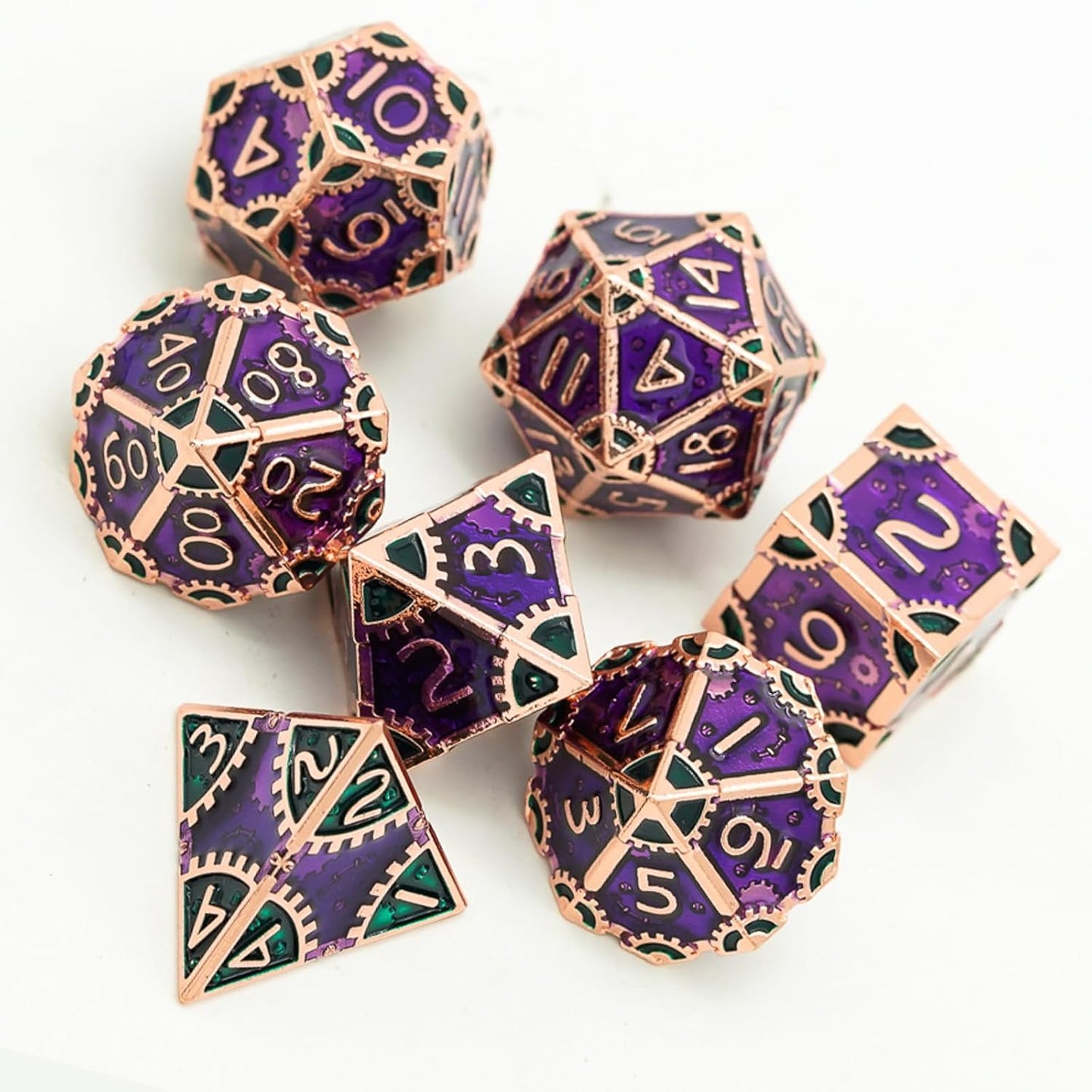 UDIXI Steampunk Metal Dice Set, 7 Die Polyhedral DND Dice Set for D&D Role Playing Game and Math Teaching (Ancient Copper)