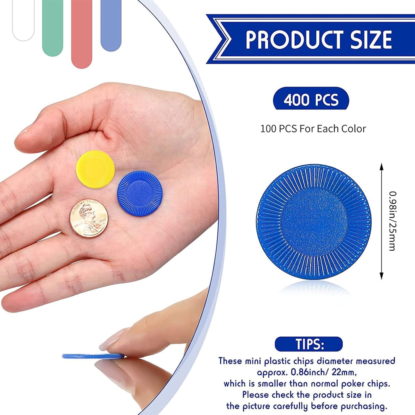 Skylety 400 Pieces Plastic Poker Chips 4 Colors Bingo Blank Chips for Counter Card Playing Learning Counting