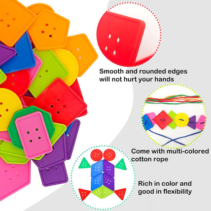 130 Pieces Big Bright Craft Buttons Colorful Large Beads Button Vivid Colors Geometric Shaped Buttons Large Beads Button Lacing Threading for Arts DIY Crafts Projects Crochet Knitting Gifts