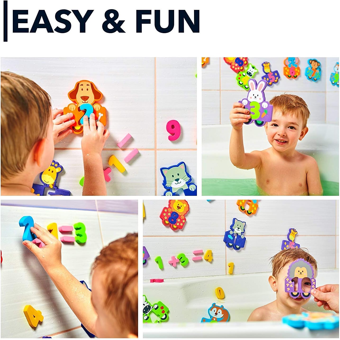 Bath Foam Alphabet Letters Toys - Non-Toxic Bathtub ABC Letters for Kids Toddlers - Premium Educational Floating Animals Puzzles with Toy Organizer for Baby Boys Girls - Set of 52 Pcs