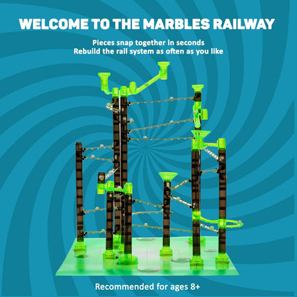 Marble Genius Marble Rails Starter Set, 200 Piece Marble Run for Kids 8+ (30 Marbles, 30 Rail Pieces, 12 Base Pieces & More), STEM, Full-Color Instructions, Great for Kids & Teens