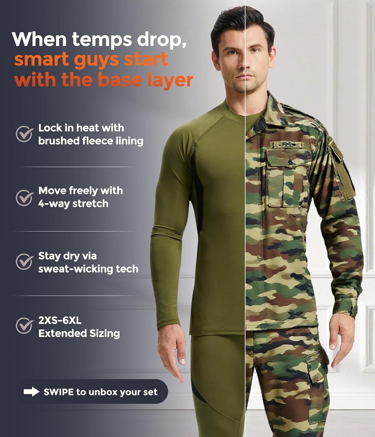 CL convallaria Thermal Underwear Long Johns Set Mens Winter Gift Hunting Gear Sport Base Layer Bottom Top - Colors A
