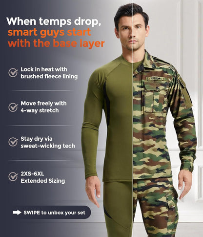 CL convallaria Thermal Underwear Long Johns Set Mens Winter Gift Hunting Gear Sport Base Layer Bottom Top - Colors A