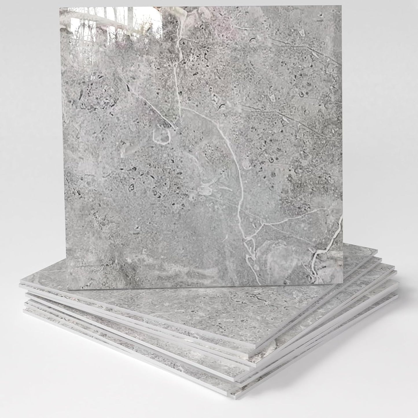 20-Pack Peel and Stick Gilded White Marble Tiles (11.8" x 11.8") – 19.4 Sq. Ft. Waterproof PVC Shower & Backsplash Tiles for Bathroom, Kitchen, and Living Room – Self-Adhesive, Easy Installation
