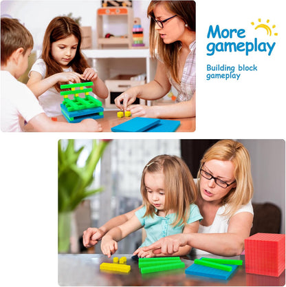 Math Manipulatives for Kids Aged 3+.Base Ten Blocks with Place Value Chart - Plastic Math Cubes to Help Educate Kindergarten Teachers.133 PCS
