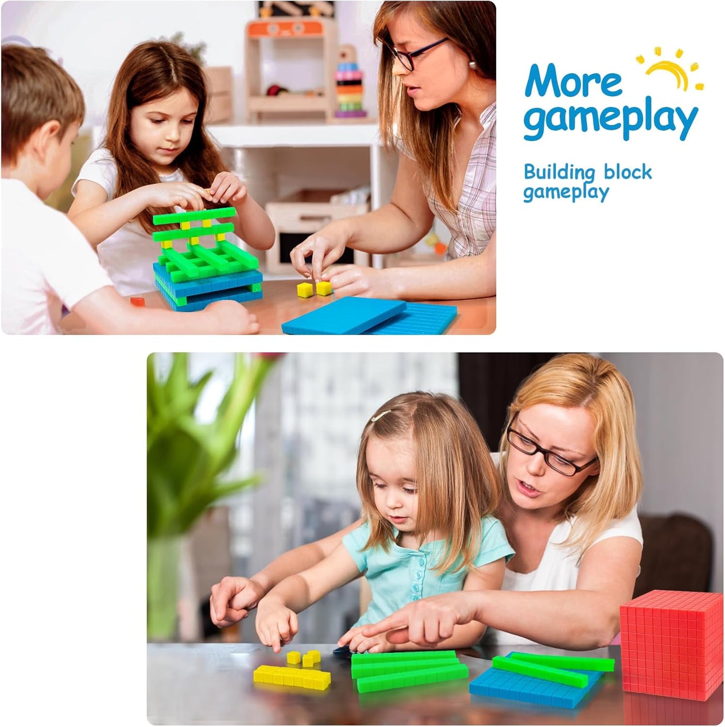 TOMMYHOME Plastic Base Ten Blocks Set,Maths manipulatives for 2nd Grade classrooms.Place Value Blocks,Counting Cubes to Help Kids Learn Maths (1)