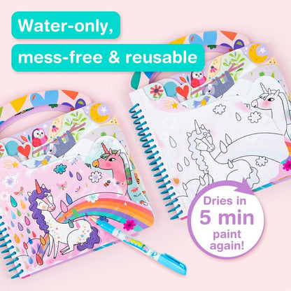 Avenir Reusable Water Coloring Book for Toddlers 3-5 – Mess-Free Paint-with-Water Travel Toy Airplane Activities Road Trip Quiet Book, Water-Reveal Activity Pad, 3-in-1 Creative Set