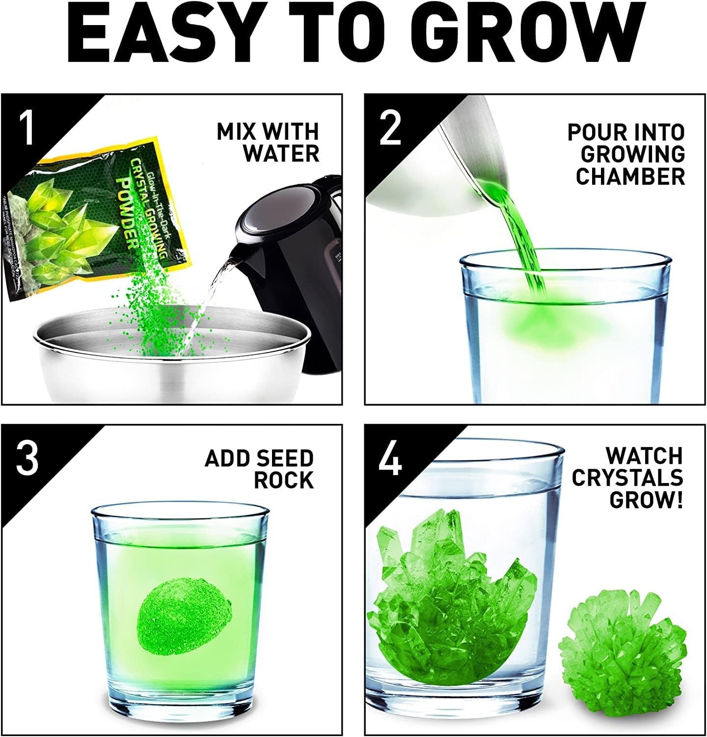 National Geographic Crystal Growing Kit for Kids - Educational Science Kits for Kids Age 8+ with 3 Crystals, 4 Genuine Gemstones and Light-Up Base | STEM Gifts for 8+ Year Old Boys and Girls