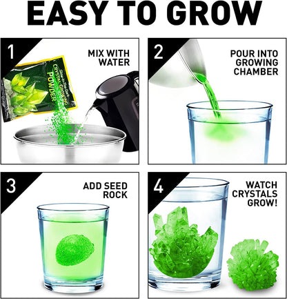 National Geographic Crystal Growing Kit for Kids - Educational Science Kits for Kids Age 8+ with 3 Crystals, 4 Genuine Gemstones and Light-Up Base | STEM Gifts for 8+ Year Old Boys and Girls