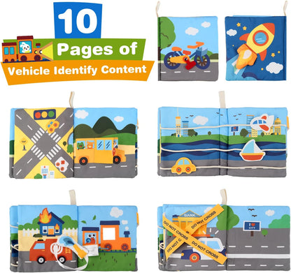 Richgv Baby Books Toys 0-6-12 Months, Baby Boy Gifts Touch and Feel Crinkle Books with Dino Doll, Newborn Infant Carseat Toys 6-9-12 Months Shower Gifts Easter Basket Stuffers