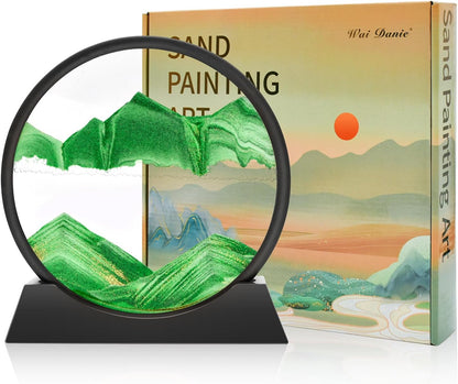 Wai Danie Moving Sand Art Picture 3D Hourglass Deep Sea Sandscape Liquid Motion Display Painting Flowing Sand Frame Relaxing Desktop Home Office Work Decor (Black, 12 Inches)