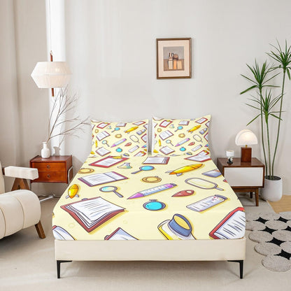 Chemistry Bed Sheets for Kids Teens Girls Boys,Chemical Experiment Fitted Sheet Twin,Science Themed Sheets for Math Lovers,Chemistry Lab Bedding Set,White and Black