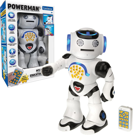 LEXiBOOK, Powerman Neo, My Robot Full of Technology, Remote Control and Gesture Control, Educational Activities in English, Programmable, Music and Dance, Sound and Light Effects, Blue/White, ROB18EN
