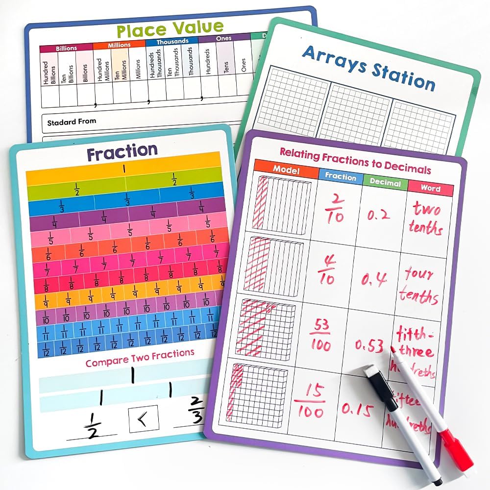 Lachilly Double Sided Dry Erase Handwriting Practice Boards Fractions Learning Place Value from Billions to Decimal Numbers Math Grid Manipulative Lapboard for Students