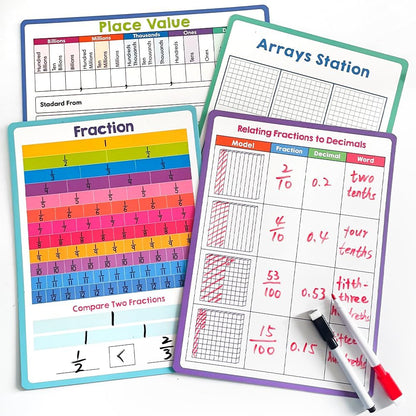 Lachilly Double Sided Dry Erase Handwriting Practice Boards Fractions Learning Place Value from Billions to Decimal Numbers Math Grid Manipulative Lapboard for Students