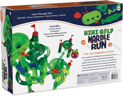 MindWare Marble Run Mini Golf - Building Toys for Kids Ages 4-8 - Unique Twist on Classic Marble Run for Kids Ages 4-8 - Marble Maze Includes 75 Track Pieces, 20 Marbles and Exciting New Components