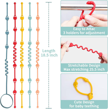 Silicone Toy Straps for Baby, Toy Safety Straps for Stroller High Chair - BPA Free (Red Yellow Orange)