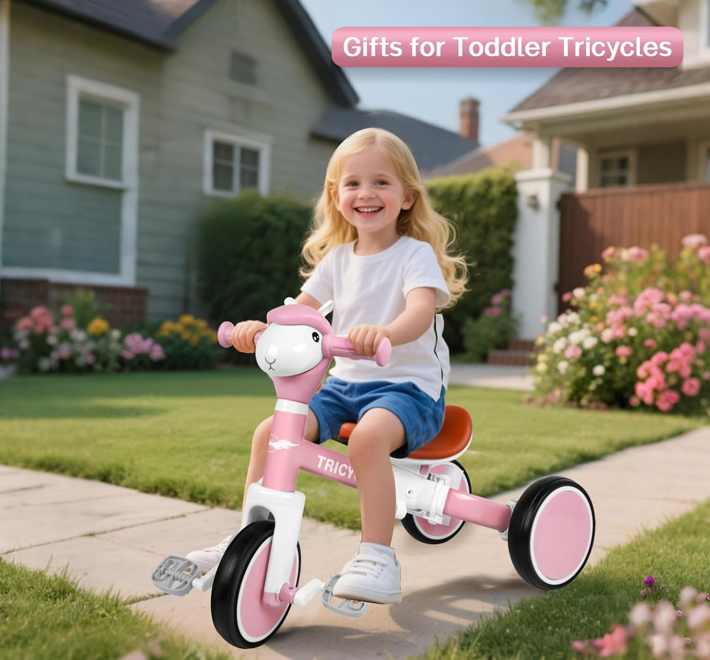 Tricycle for Toddlers 1-3 Year Olds, 5 in 1 Toddler Balance Bike 2-4 Years Old Boys Girls, Push Trike Toys with Adjustable Handle, Birthday Gifts for 2 3 4 5 Year Old Kids Bike (Blue)