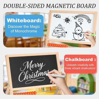 Wooden Abacus for Kids Math – Double-Sided Drawing Board with 100 Counting Sticks, 3 Sets Cards, Clock & Accessories, Educational Learning Toy for Ages 3-8, Homeschool & Preschool Essentials