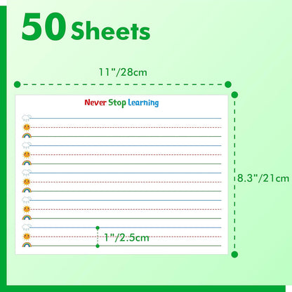100 Sheets Ruled Writing Paper, Double-Sided Printing Skip-A-Line Ruled Writing Paper with Dotted Lines Handwriting Practice Paper 1” line spacing for Kindergarten Toddlers Kids (11” x 8.3”)