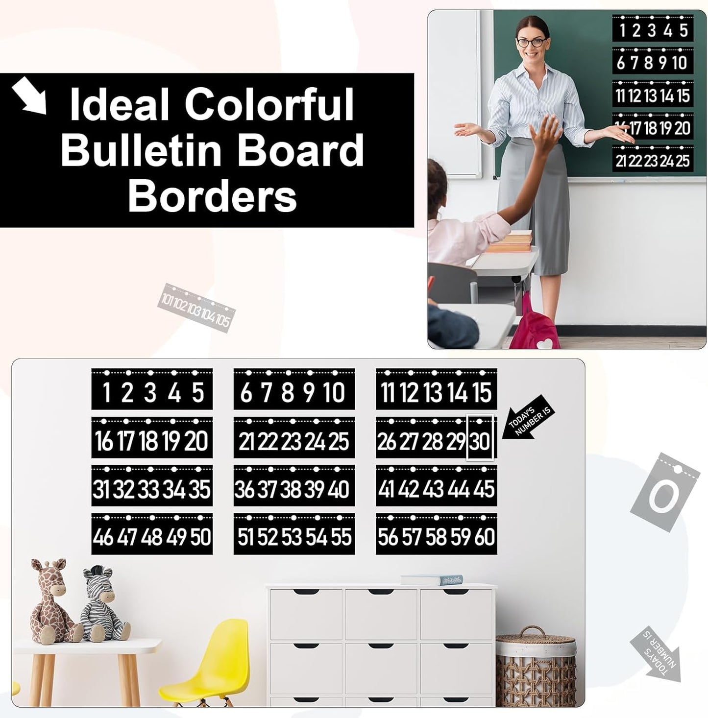 Number Line for Classroom Wall (-20 to +120) Boho Heart Shape Number Bulletin Board for Students Math Learning Boho Bulletin Border Decor Numbers Boarder Strips for Home School
