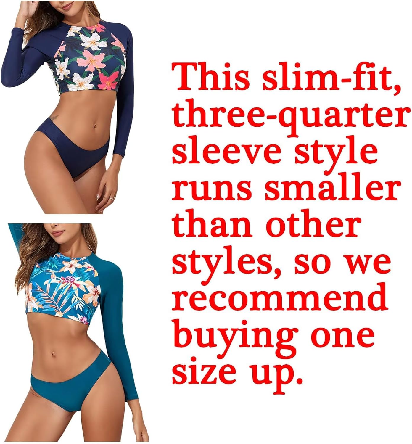 JadeRich Women's Fashion Pattern Long Sleeve Tankini Sets UPF 50+ Rash Guard Swimsuit Sun Block Swimwear
