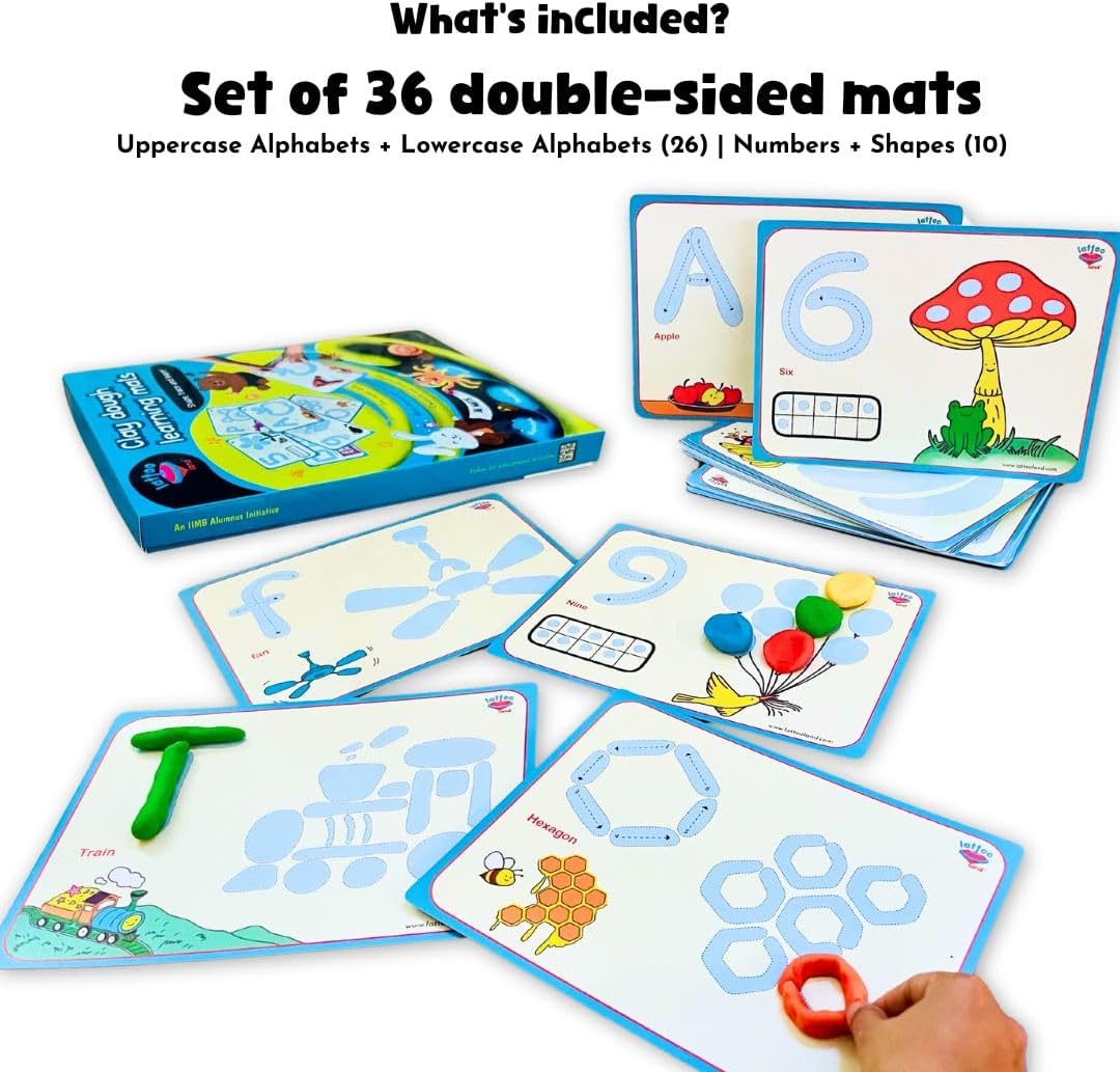 Alphabet & Number Playdough Mat for Letter Tracing | 36 Activity Card for Clay, Playdoh, Marker | Learn ABCs, Number & Shape | Educational Montessori Flashcard for Preschool Kid | 2, 3, 4, 5 Year Old
