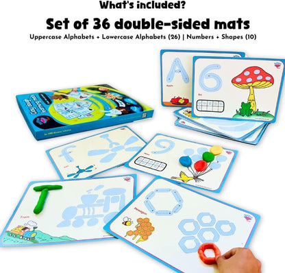 Alphabet & Number Playdough Mat for Letter Tracing | 36 Activity Card for Clay, Playdoh, Marker | Learn ABCs, Number & Shape | Educational Montessori Flashcard for Preschool Kid | 2, 3, 4, 5 Year Old