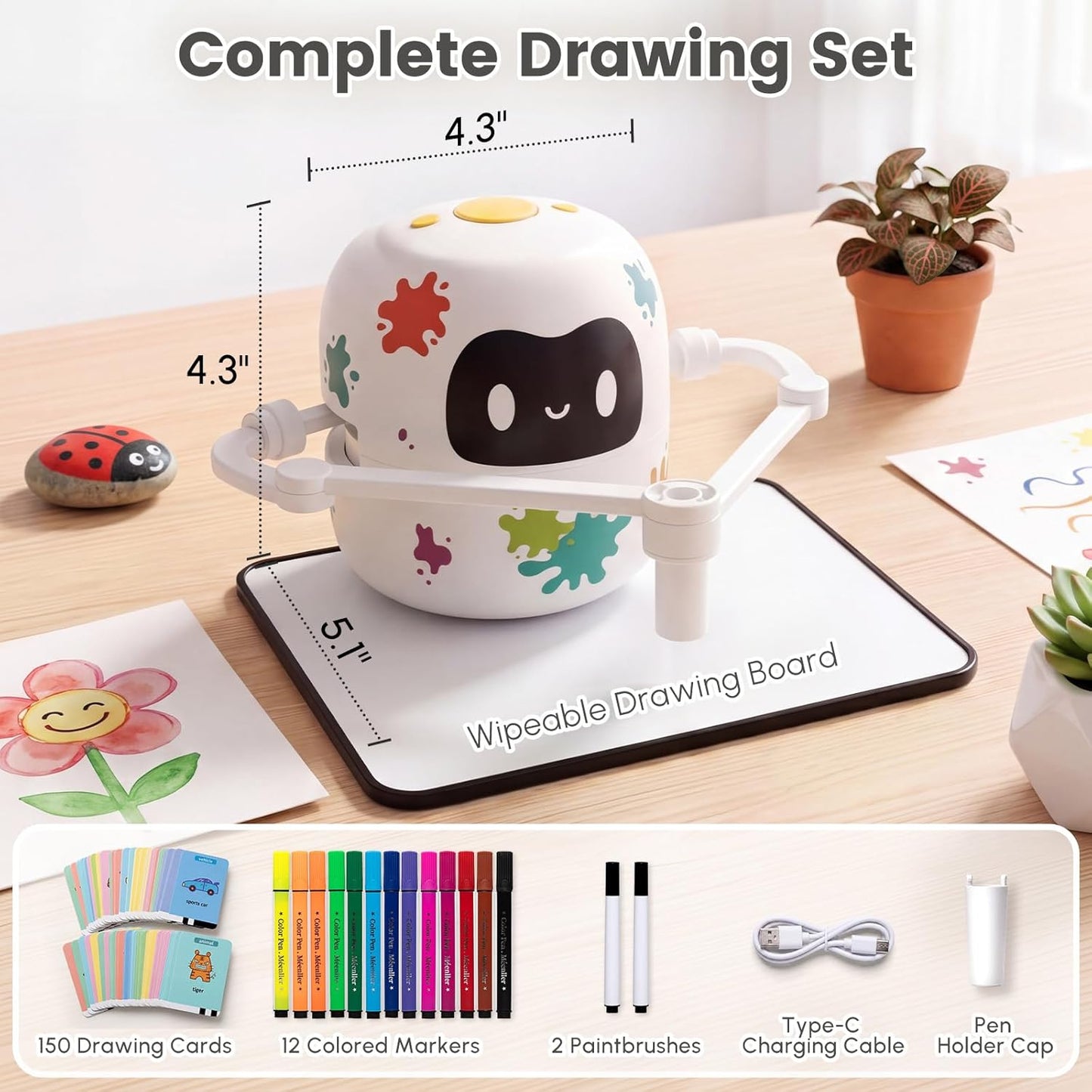 Mewaii Drawing Robot for Kids with 150 Cards & Erasable Board, Educational Drawing Machine with Voice Guidance Music 12 ColorPens Montessori Painting Learning Toys Birthday Gift for Boys Girls Age 5-8