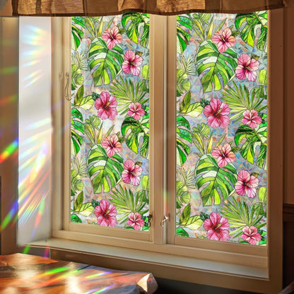 Flower Stained Glass Window Film Decorative Static Cling Stickers Sun Blocking Privacy Decals for Home Car White Lily