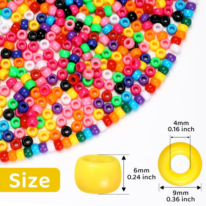 1200pcs Pony Beads Bulk – 11 Colors 6x9mm Plastic Craft Beads for Bracelets, Jewelry, Hair Braiding & DIY Projects