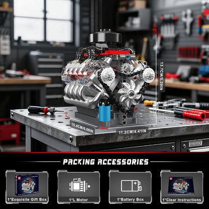 Mould King 10171 V8 Engine Model Kit, Mini V8 Engine Kits That Runs, Build Your Own Car Model Engine with Motor, Collectible Building Blocks for Adults, DIY STEM Construction Toys for Display