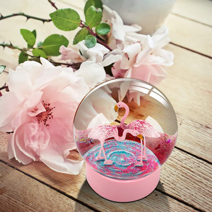ANGELLOONG Pink Flamingo Snow Globe for Kids Girls, Originality 3D Flamingo Glitter Glass Snow Globes for Adults Women Christmas Valentines Home Decor, 100MM