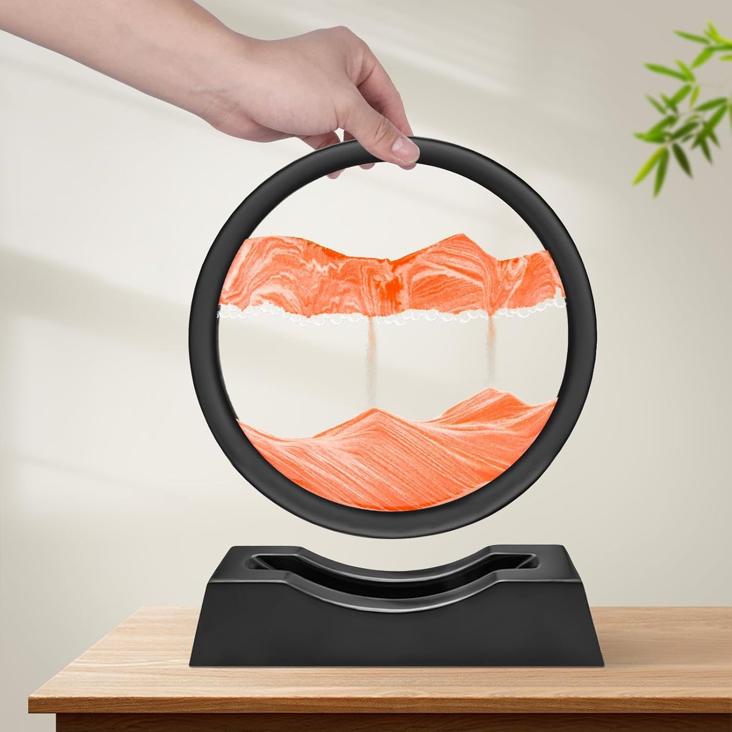 Wai Danie Moving Sand Art Picture 3D Hourglass Deep Sea Sandscape Liquid Motion Display Painting Flowing Sand Frame Relaxing Desktop Home Office Work Decor (Black, 12 Inches)