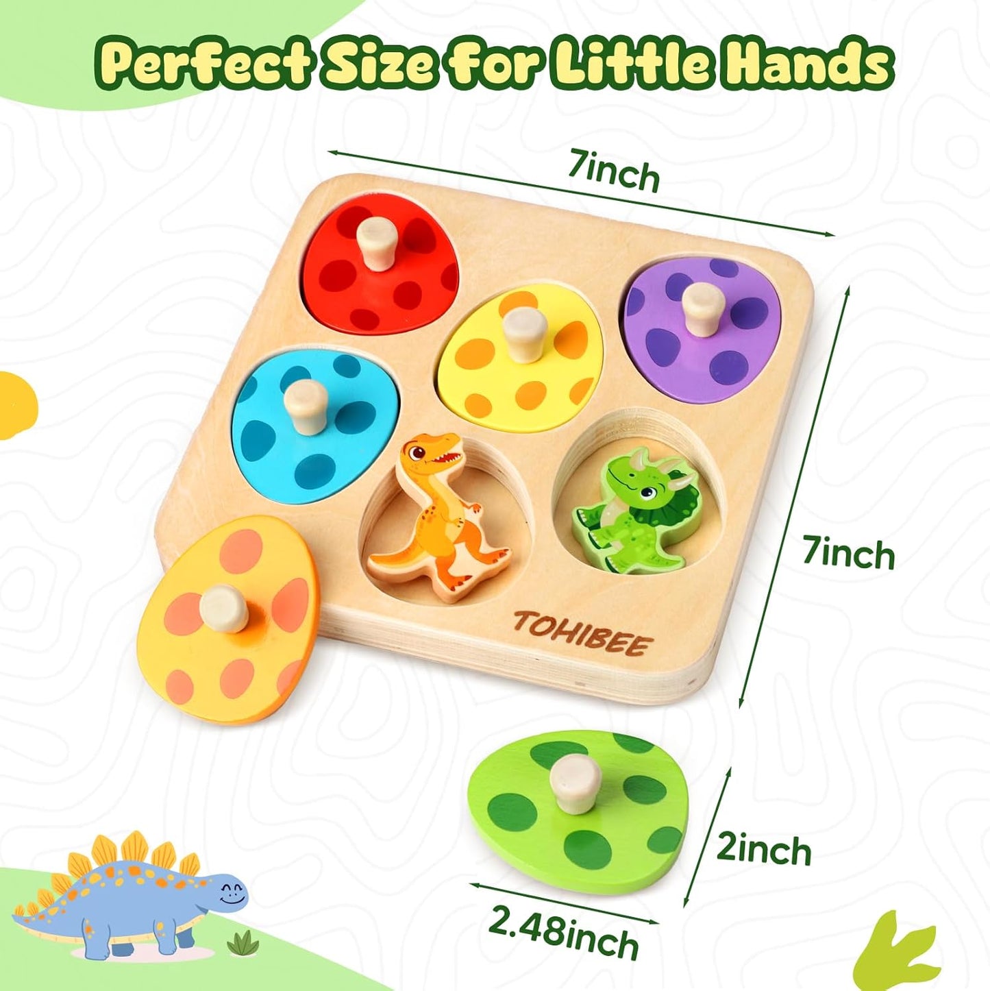 Easter Wooden Puzzles for Toddlers 1-3, Dinosaur Egg Sorting & Matching Peg Puzzle, Preschool Montessori Educational Toys for 1 2 3 Year Old Boys Girls, Easter Basket Stuffers Gifts Party Favors