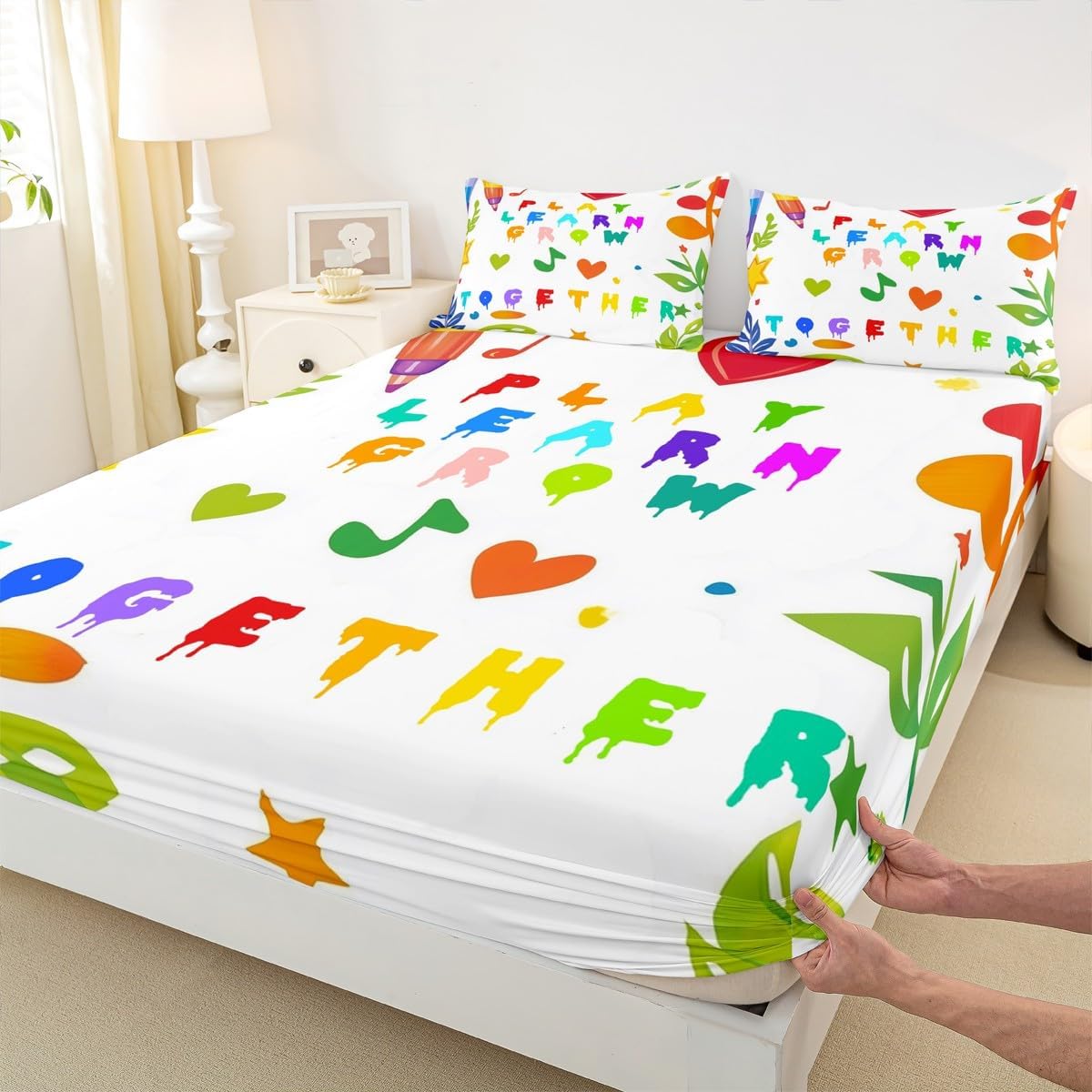 Chemistry Bed Sheets for Kids Teens Girls Boys,Chemical Experiment Fitted Sheet Twin,Science Themed Sheets for Math Lovers,Chemistry Lab Bedding Set,White and Black