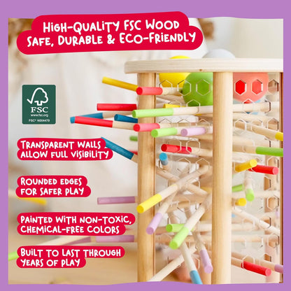 Nene Toys BeeFall Jumbo, 4-in-1 Wooden Honey Bee Toy for Kids Ages 3-9 - Educational Game with Wooden Honeybee Hive, 12 Bees, Colorful Sticks, Dice & Cards - Fun Family Game for Cognitive Development