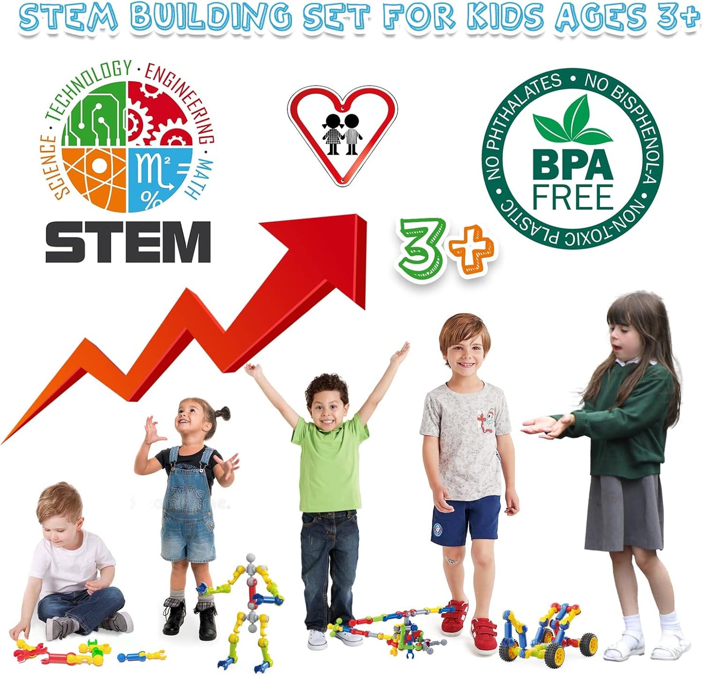 Caferria Kids Building Kit STEM Toys, 110 Pcs Educational Construction Engineering Building Blocks DIY Learning Set for Ages 3-10 Year Old Boys Girls, Best Gift for Children Creative Games Fun Play