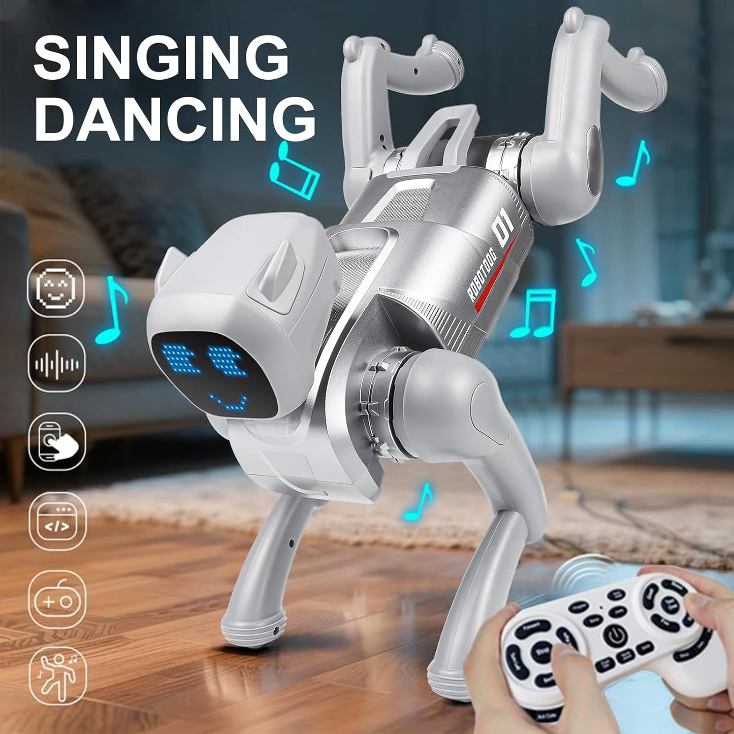 Smart Robot Dog Toy for Kids 6+ | Voice Control, 30+ Actions, Turn Over Flip, STEM APP Programming, Rechargeable Interactive Birthday Gift (iOS & Android Compatible) 30+ Actions & Turn Over (Silver)