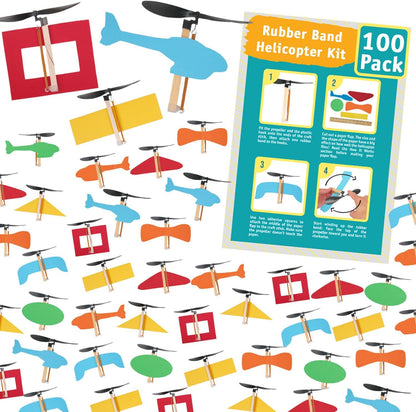 Rubber Band Helicopter Kit – 10-Pack - DIY STEM Craft Project for Kids - Build Your Own Rubberband Flying Toy