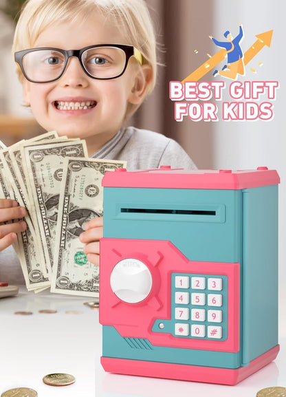 Playsheek Piggy Bank for Girls Boys Large Electronic Money Coin Banks with Password Protection, Automatic Paper Money Scroll Saving Box, Great Gift for Kids(Black-White)