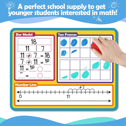 Aizweb 12 Pack Dry Erase Board Card,9" x 12" Small Whiteboard Number Line 120 Numbers Chart Ten Frame,Math Manipulatives Addition Subtraction Game for Student Classroom Must Haves Teacher Supplies