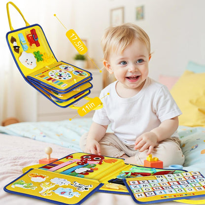 Esjay Toddler Busy Board Montessori Toys for Boys Girls, Sensory Book Educational Activities for Learning Fine Motor Skills, Birthday Gifts for Toddlers, Travel Toys for Airplane Car, White Dinosaur