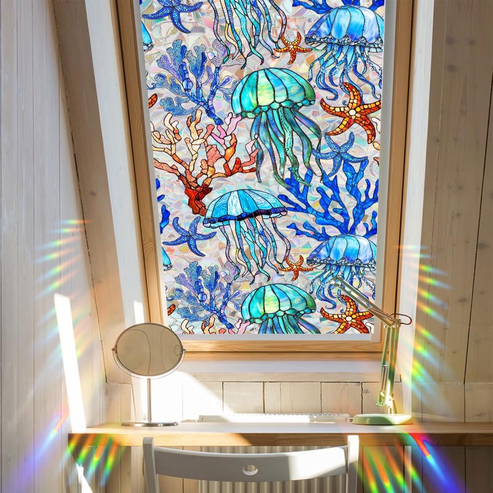 Flower Stained Glass Window Film Decorative Static Cling Stickers Sun Blocking Privacy Decals for Home Car White Lily