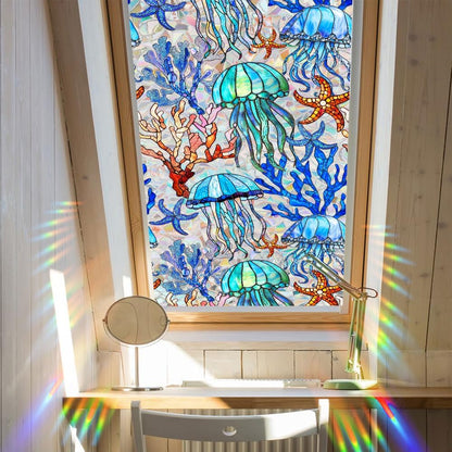 Flower Stained Glass Window Film Decorative Static Cling Stickers Sun Blocking Privacy Decals for Home Car White Lily