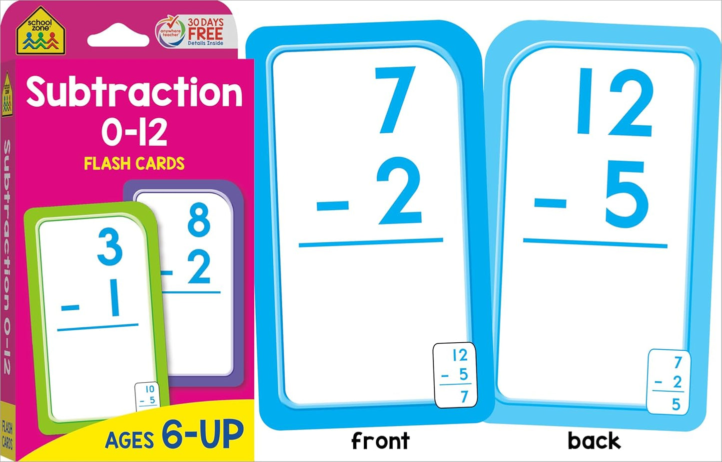 School Zone Get Ready Flash Cards Addition & Subtraction 2-Pack: 112 Math Cards, 1st & 2nd Grade, Addition 0–12, Subtraction 0–12, Early Math, Speed & Retention, Ages 6–8
