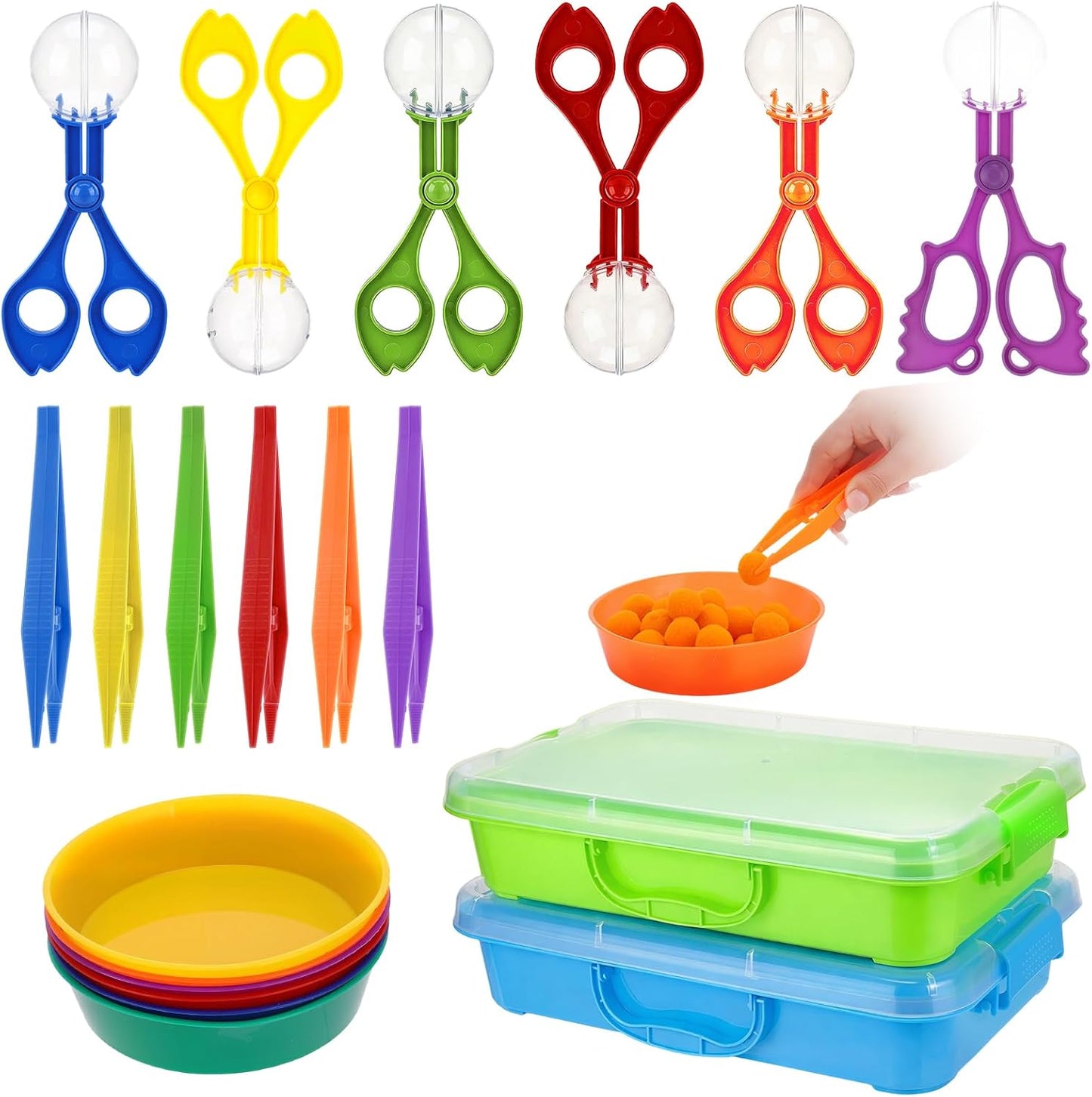 320 Pcs Sensory Bin Fillers Include 200 Pompoms 60 Simulated Ice Cubes 42 Resin Axolotl 12 Cups 4 Tweezers 2 Clips Fine Motor Skills Toys Set Sensory Table Filler